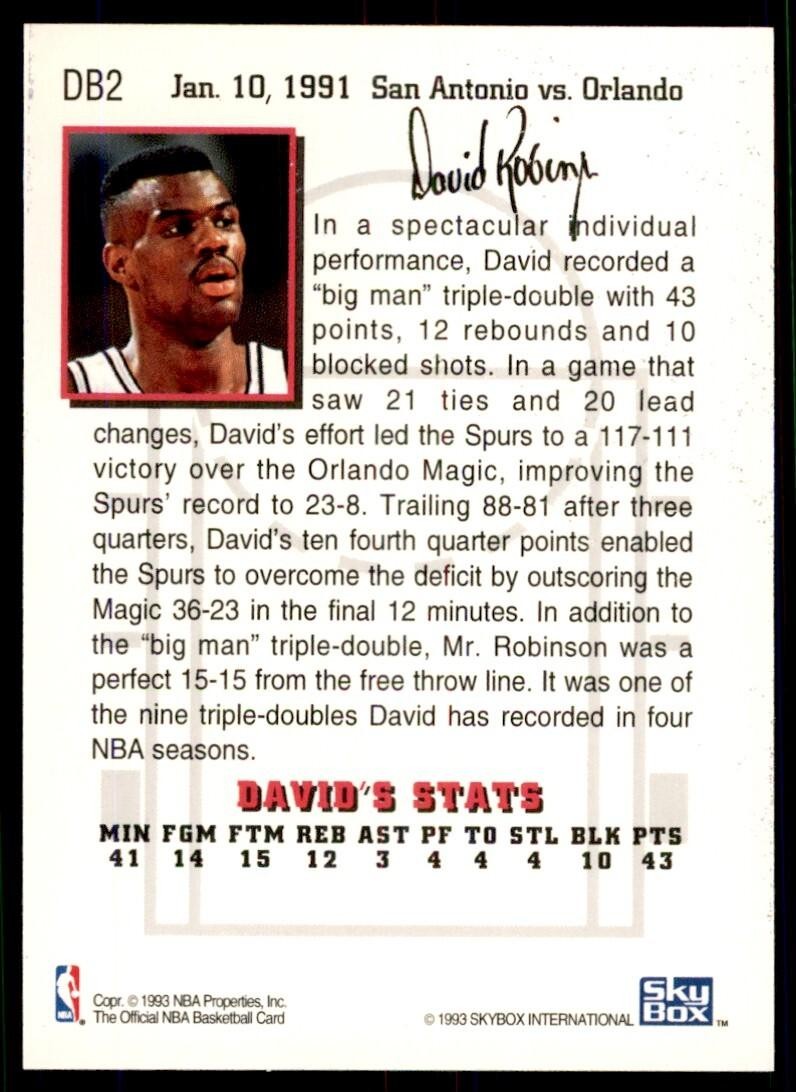 1993-94 NBA Hoops Basketball Card David Robinson San Antonio Spurs #DB2