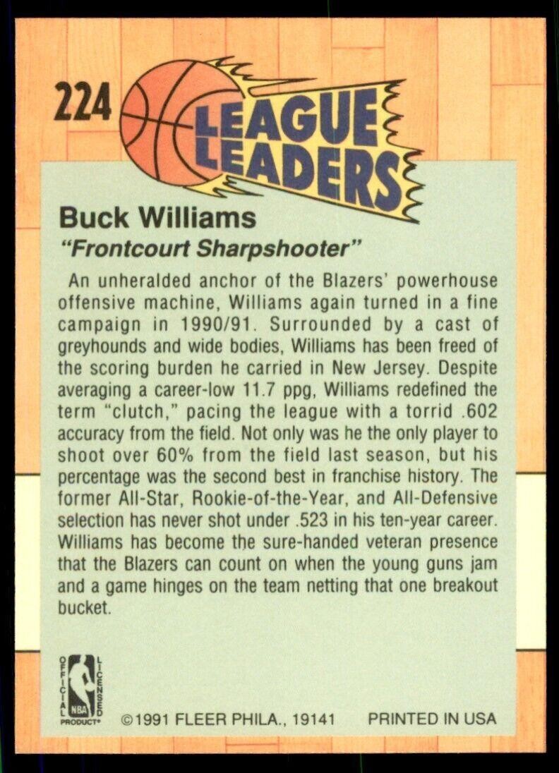 1991-92 Fleer Buck Williams Basketball Cards #224