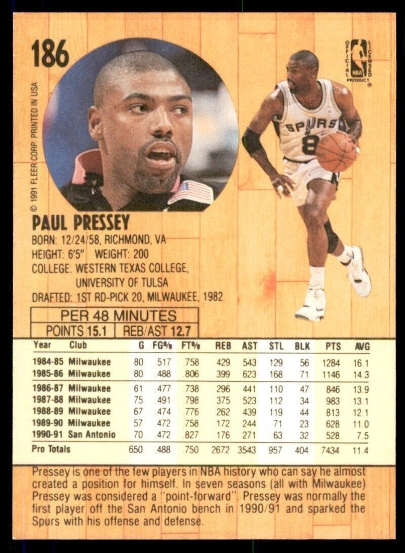 1991-92 Fleer Paul Pressey Basketball Cards #186