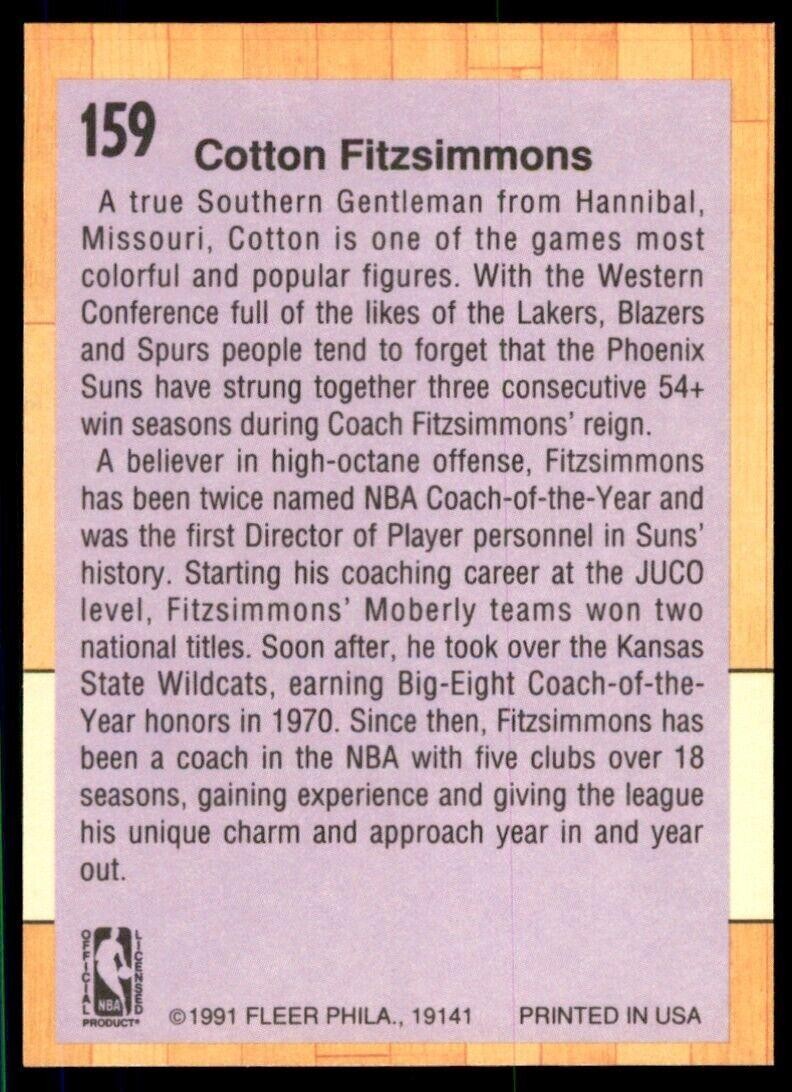 1991-92 Fleer Cotton Fitzsimmons Basketball Cards #159