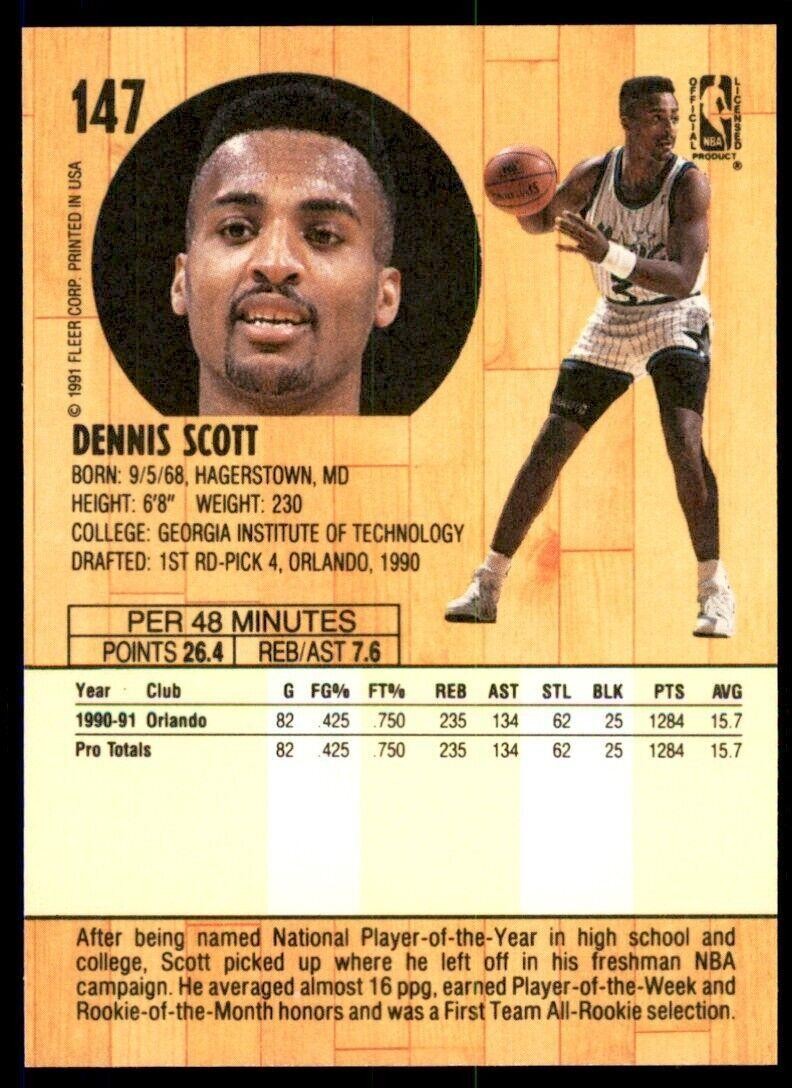 1991-92 Fleer Dennis Scott Basketball Cards #147