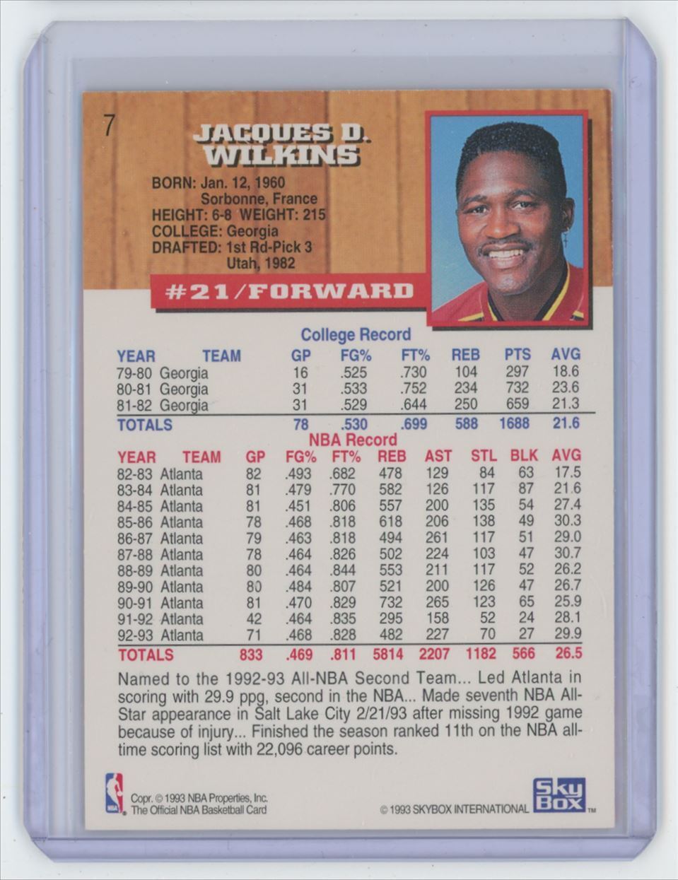 1993-94 NBA Hoops Basketball Card Dominique Wilkins Atlanta Hawks #7