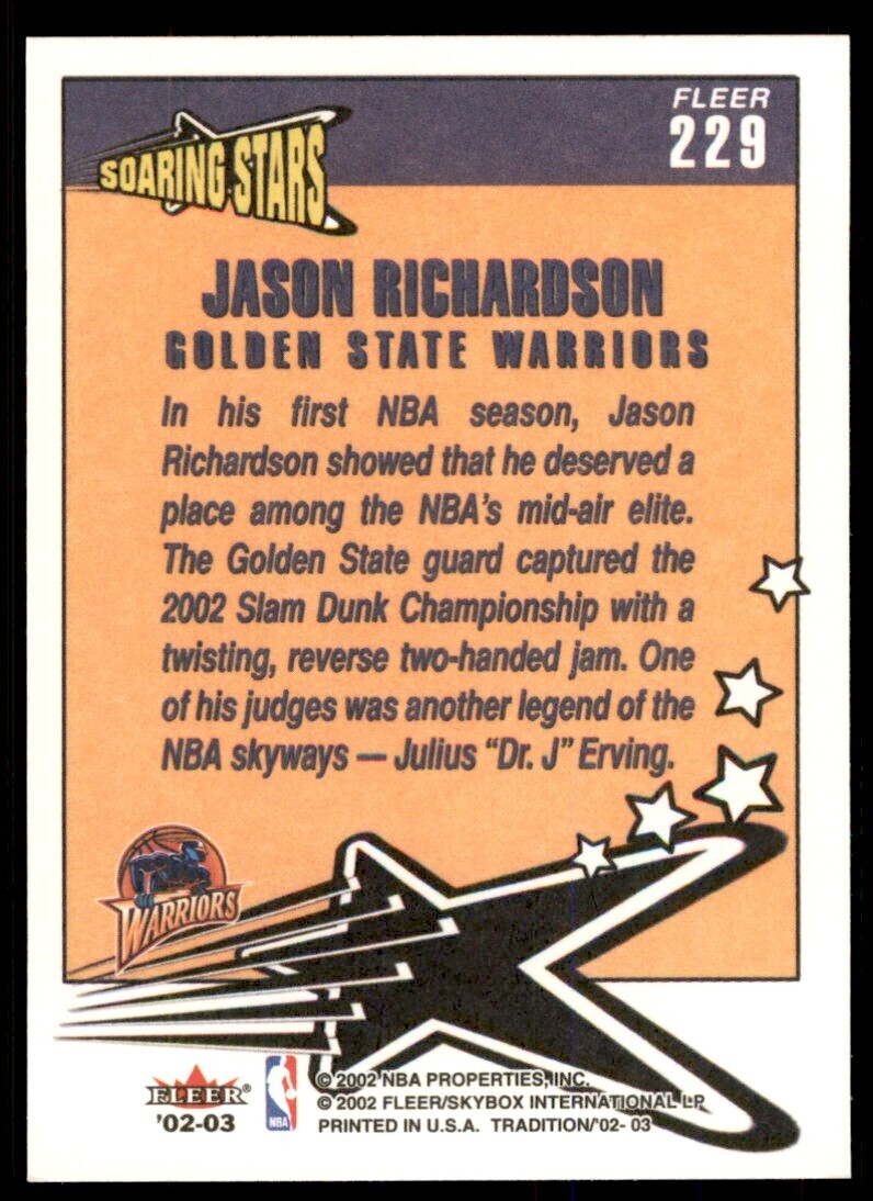 2002-03 Fleer Tradition Jason Richardson Basketball Cards #229