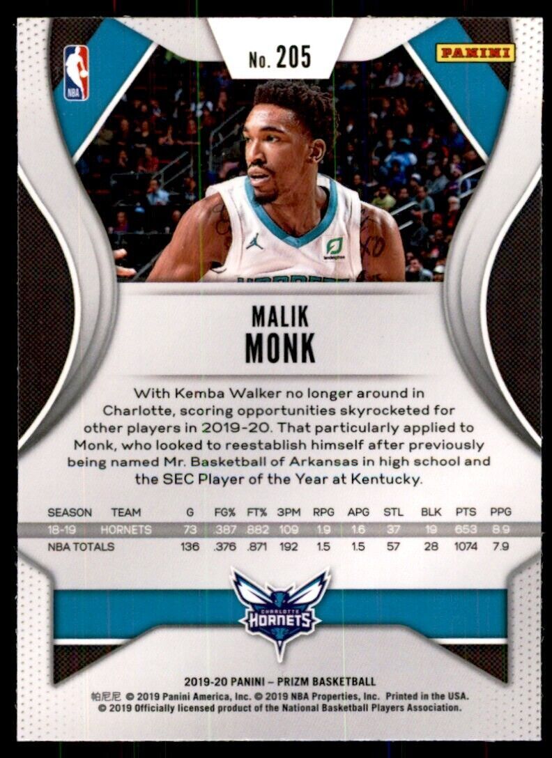 2019-20 Prizm Malik Monk Basketball Cards #205