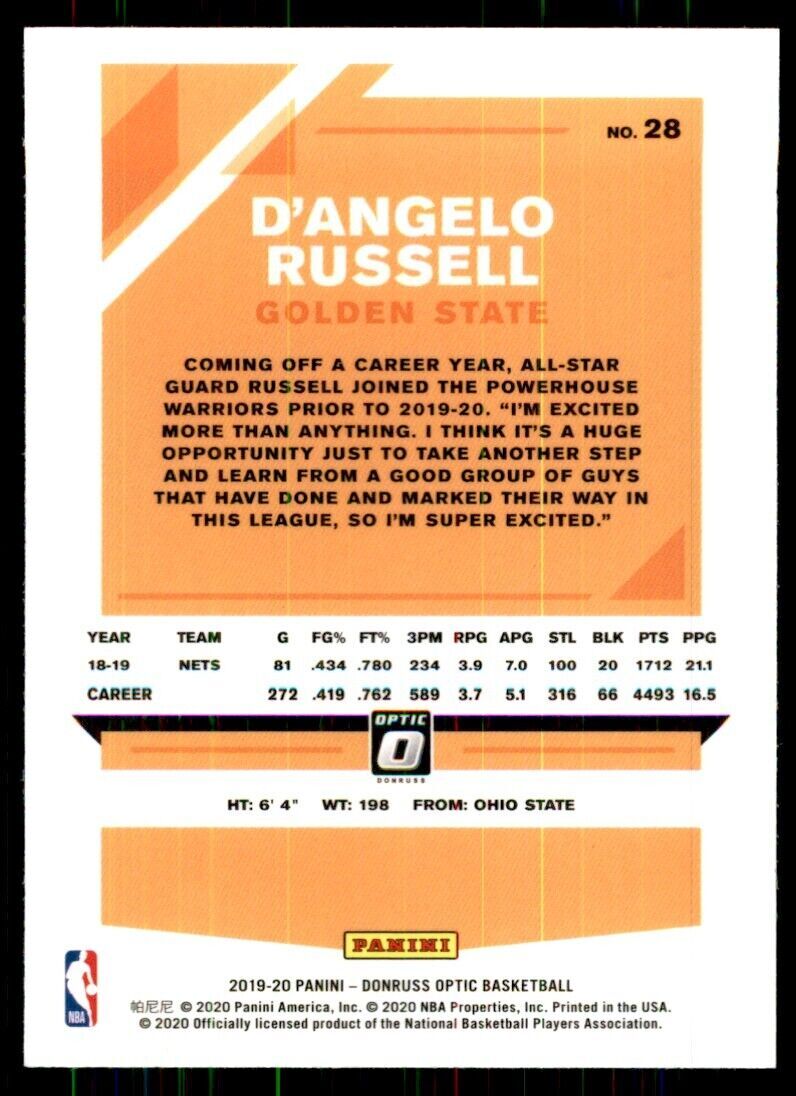 2019-20 Optic D'Angelo Russell Basketball Cards #28