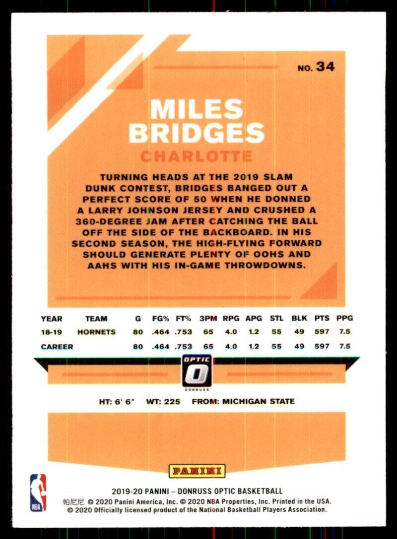 2019-20 Optic Miles Bridges Basketball Cards #34