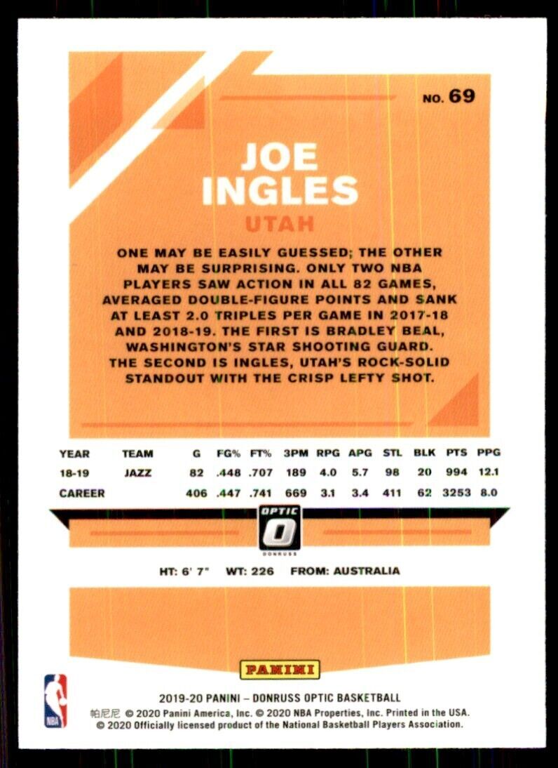 2019-20 Optic Joe Ingles Basketball Cards #69