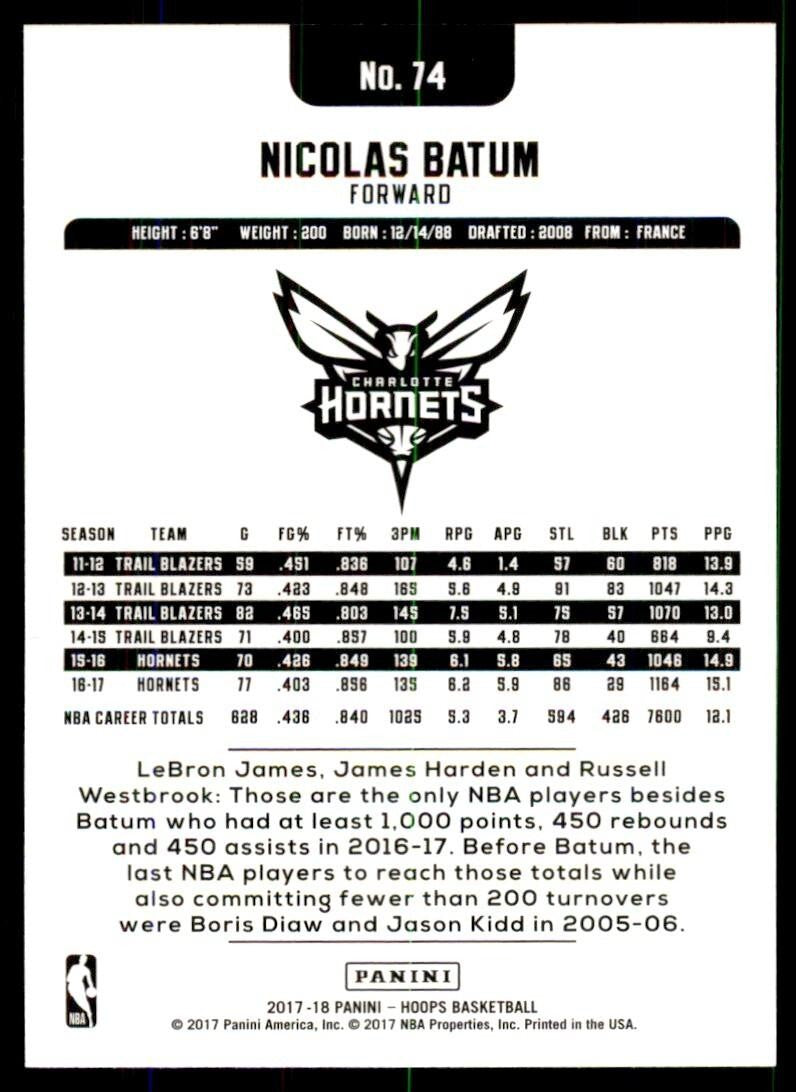 2017-18 Panini NBA Hoops Nicolas Batum Basketball Cards #74