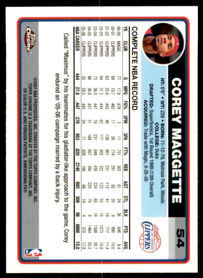 2006-07 Topps Chrome Corey Maggette Basketball Cards #54