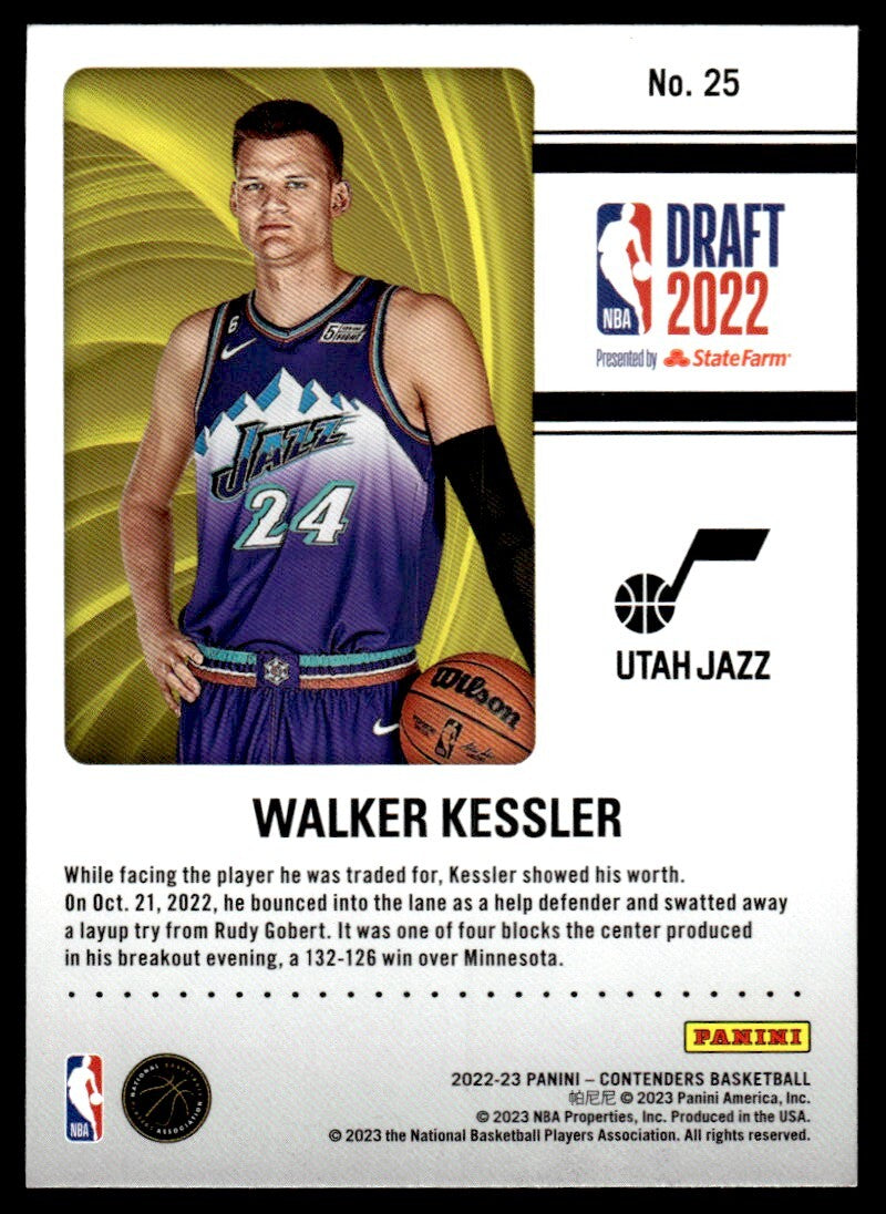 2022-23 Panini Contenders Basketball Card Walker Kessler Utah Jazz #25