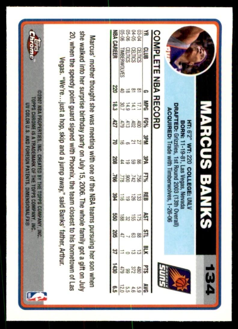 2006-07 Topps Chrome Marcus Banks Basketball Cards. #134