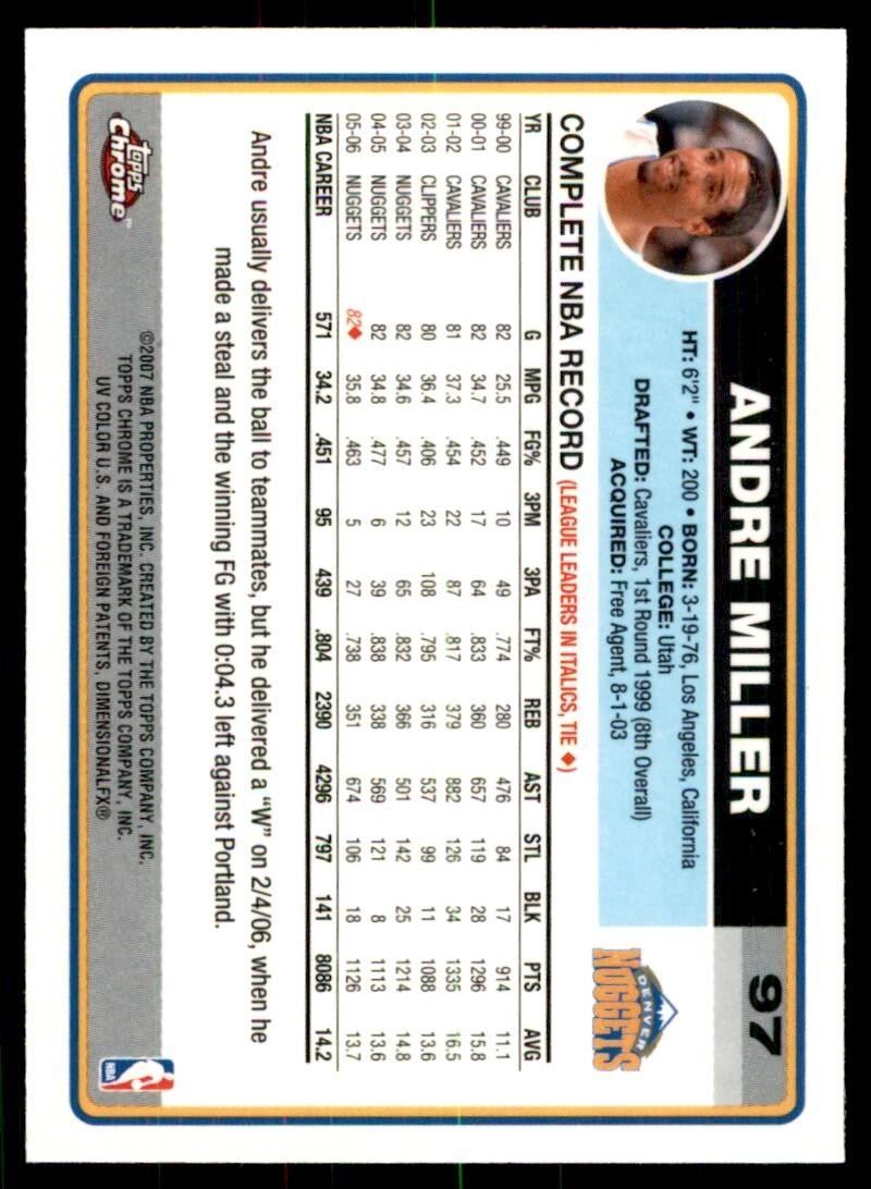 2006-07 Topps Chrome Andre Miller Basketball Cards. #97