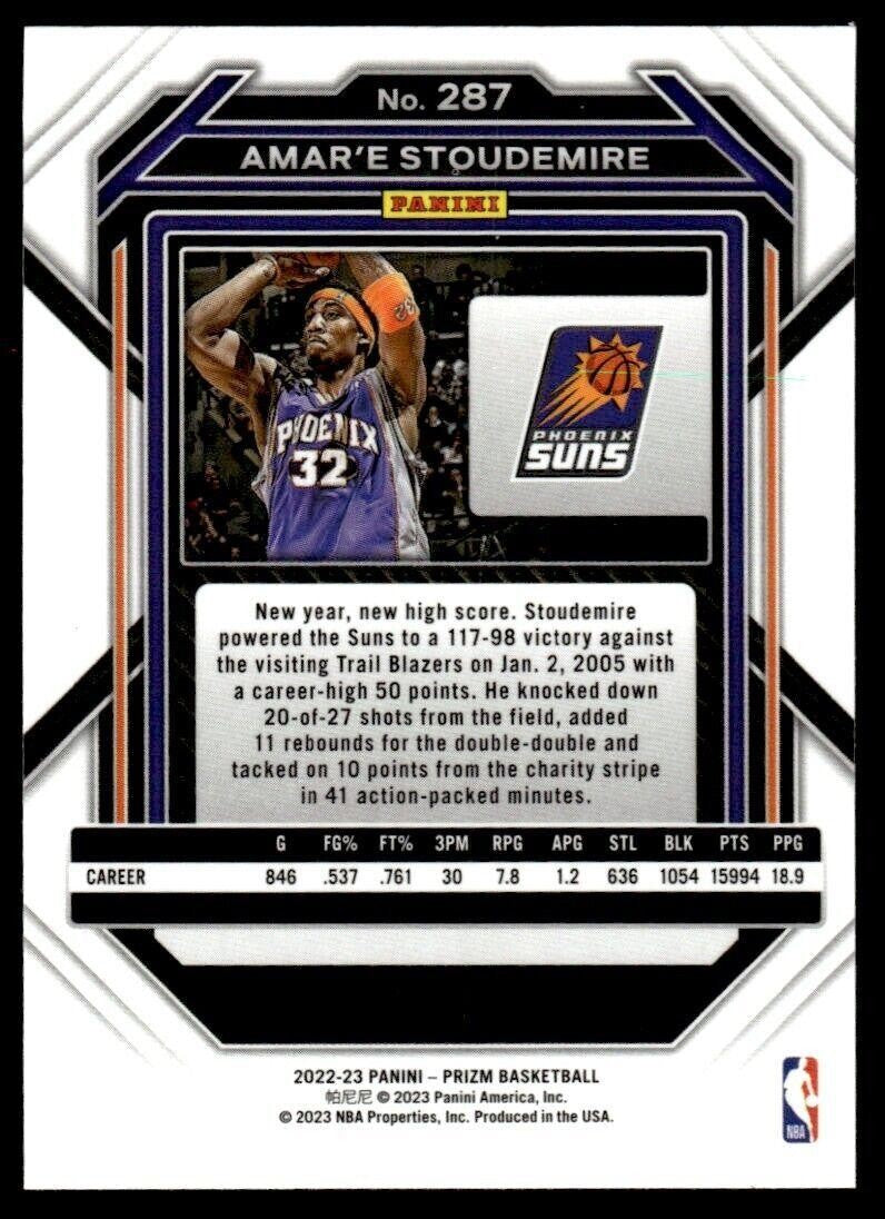2022-23 Panini Prizm Basketball Card Amar'e Stoudemire Phoenix Suns #287