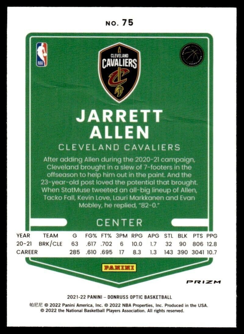 2021-22 Donruss Optic Basketball Card Jarrett Allen B Cleveland Cavaliers #75