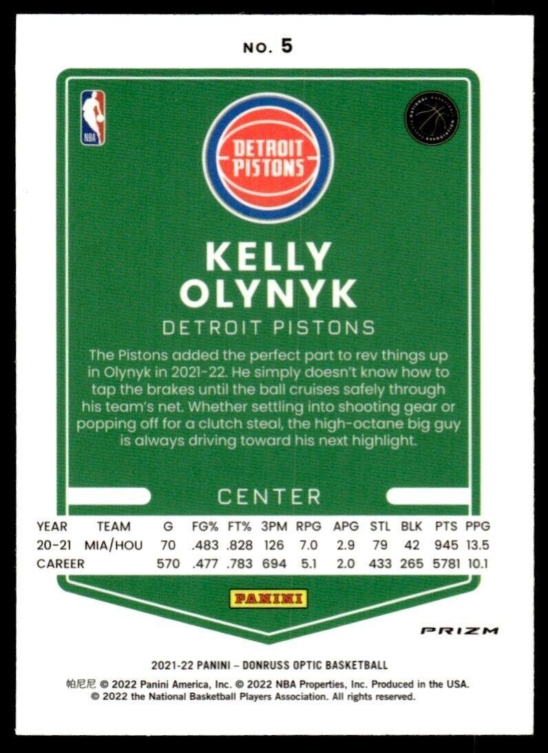 2021-22 Donruss Optic Basketball Card Kelly Olynyk B Detroit Pistons #5