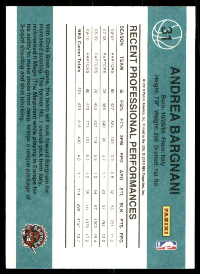 2010-11 Donruss Andrea Bargnani A Basketball Cards #31