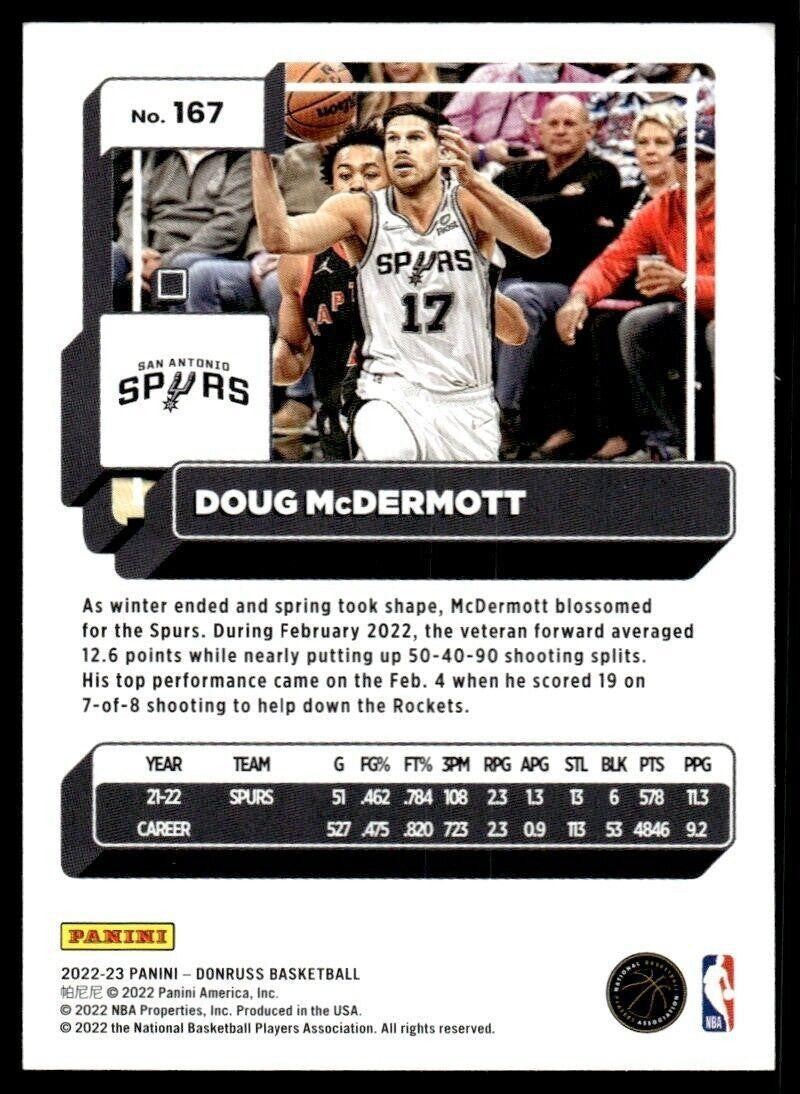 2022-23 Donruss Basketball Card Doug McDermott San Antonio Spurs #167