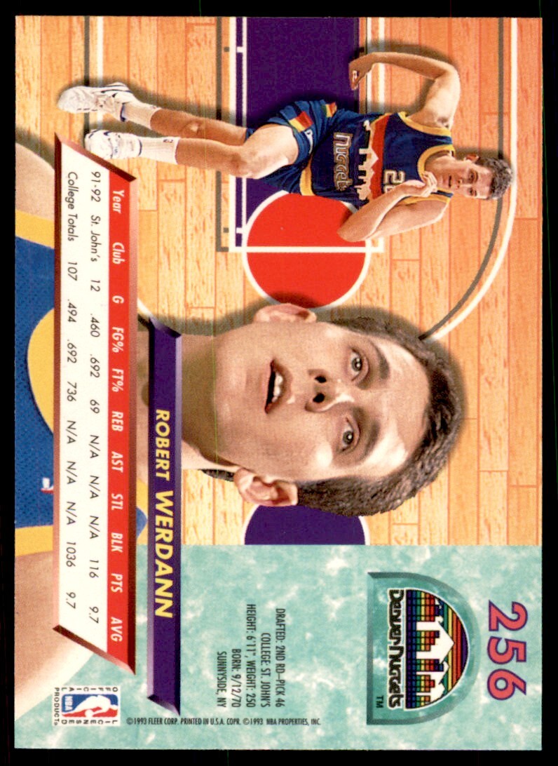 1992-93 Fleer Ultra. Robert Werdann Rookie Basketball Cards #256