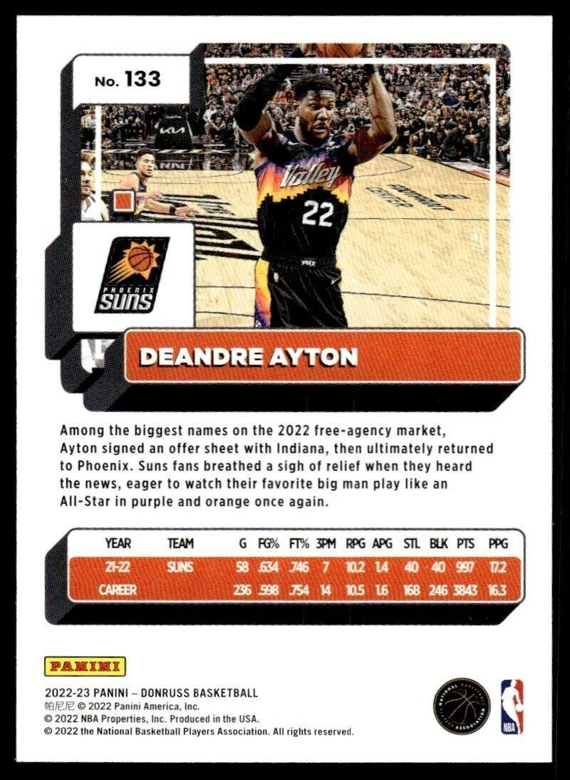 2022-23 Donruss Basketball Card Deandre Ayton A Phoenix Suns #133