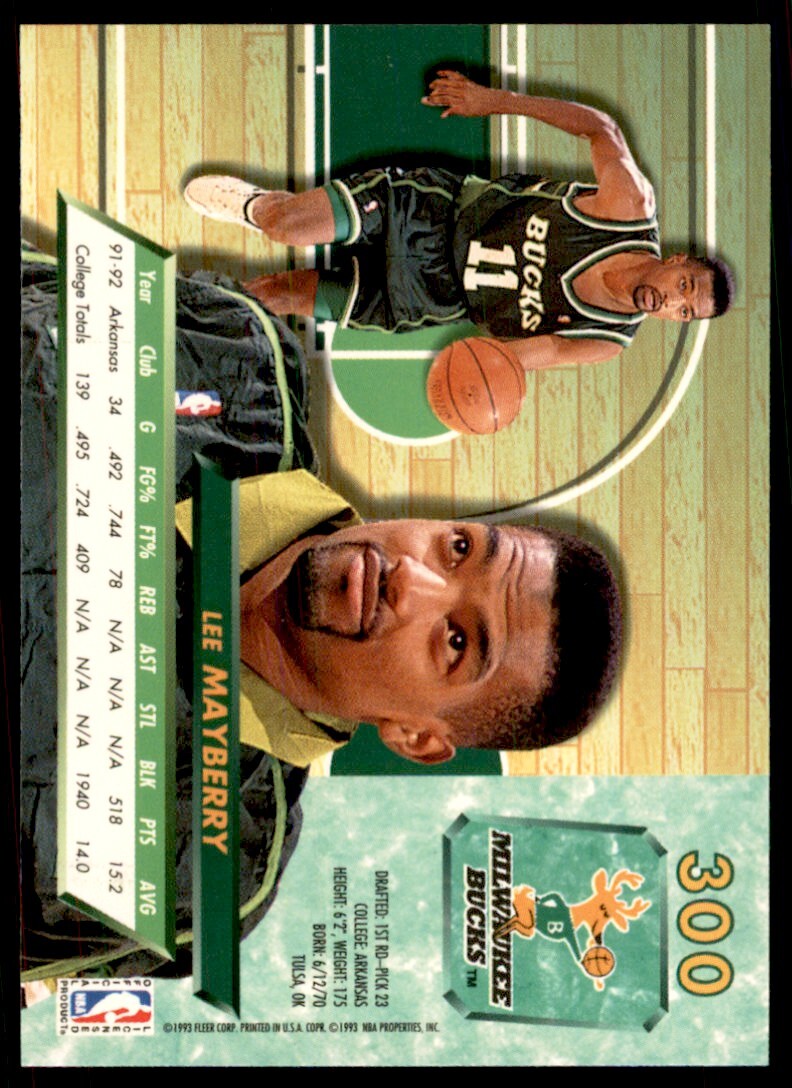 1992-93 Fleer Ultra. Lee Mayberry Rookie A Basketball Cards #300