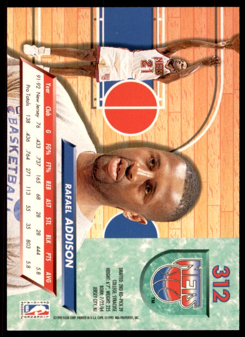 1992-93 Fleer Ultra. Rafael Addison Basketball Cards #312