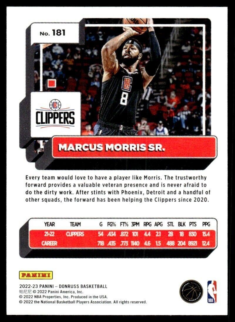 2022-23 Donruss Basketball Card Marcus Morris Sr. Los Angeles Clippers #181