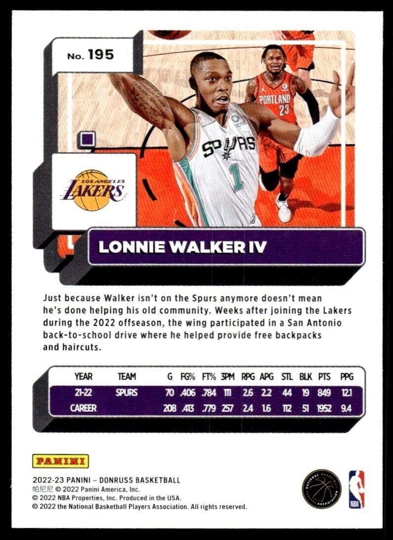2022-23 Donruss Basketball Card Lonnie Walker IV Los Angeles Lakers #195
