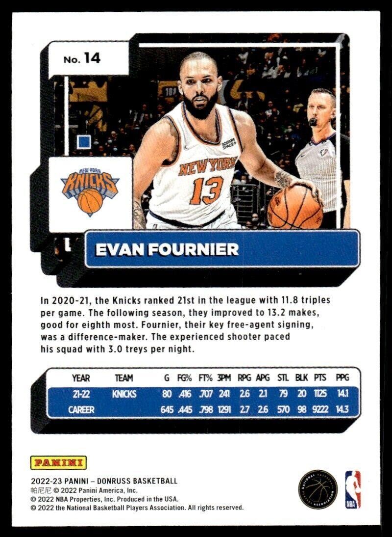 2022-23 Donruss Basketball Card Evan Fournier A New York Knicks #14