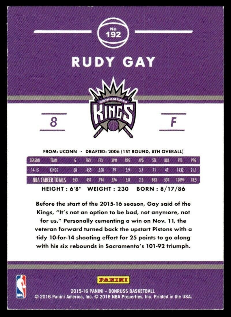 2022-23 Donruss Basketball Card Rudy Gay Sacramento Kings #192