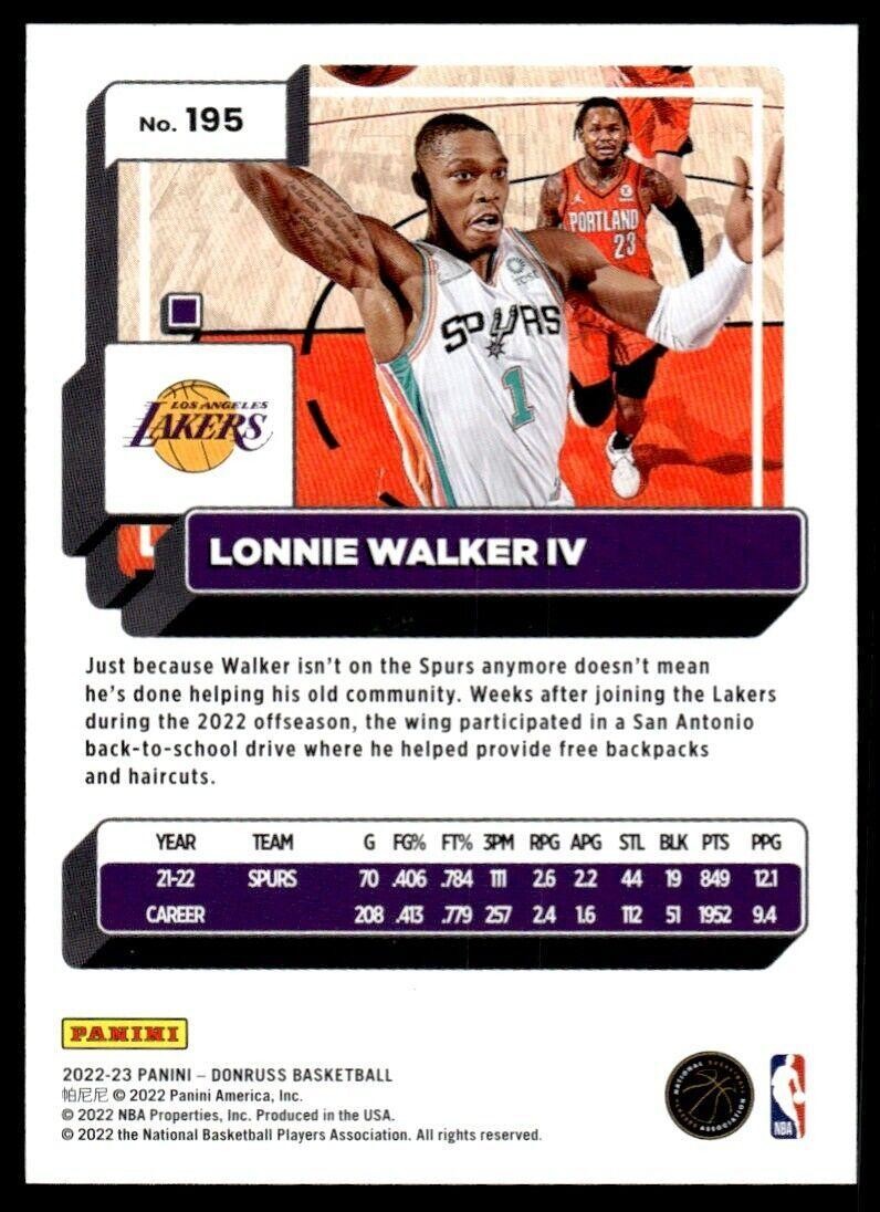 2022-23 Donruss Basketball Card Lonnie Walker IV A Los Angeles Lakers #195