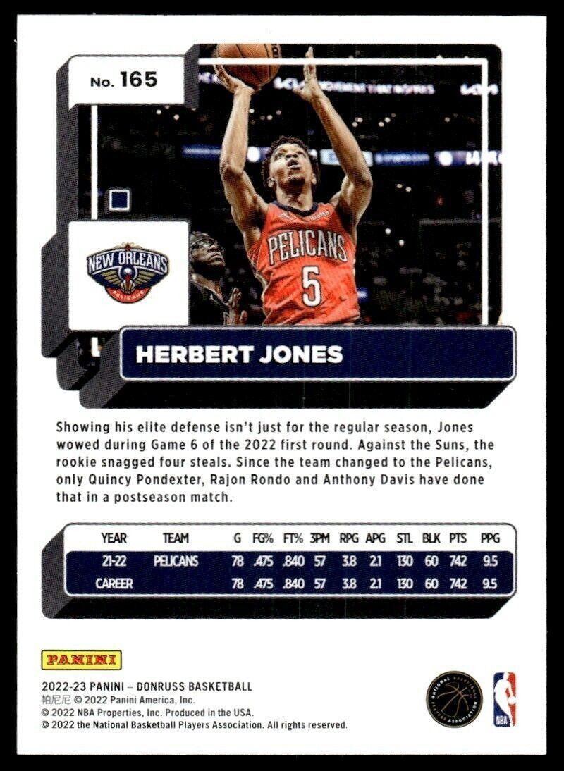 2022-23 Donruss Basketball Card Herbert Jones AB New Orleans Pelicans #165