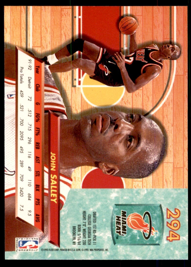 1992-93 Fleer Ultra. John Salley Basketball Cards. #294