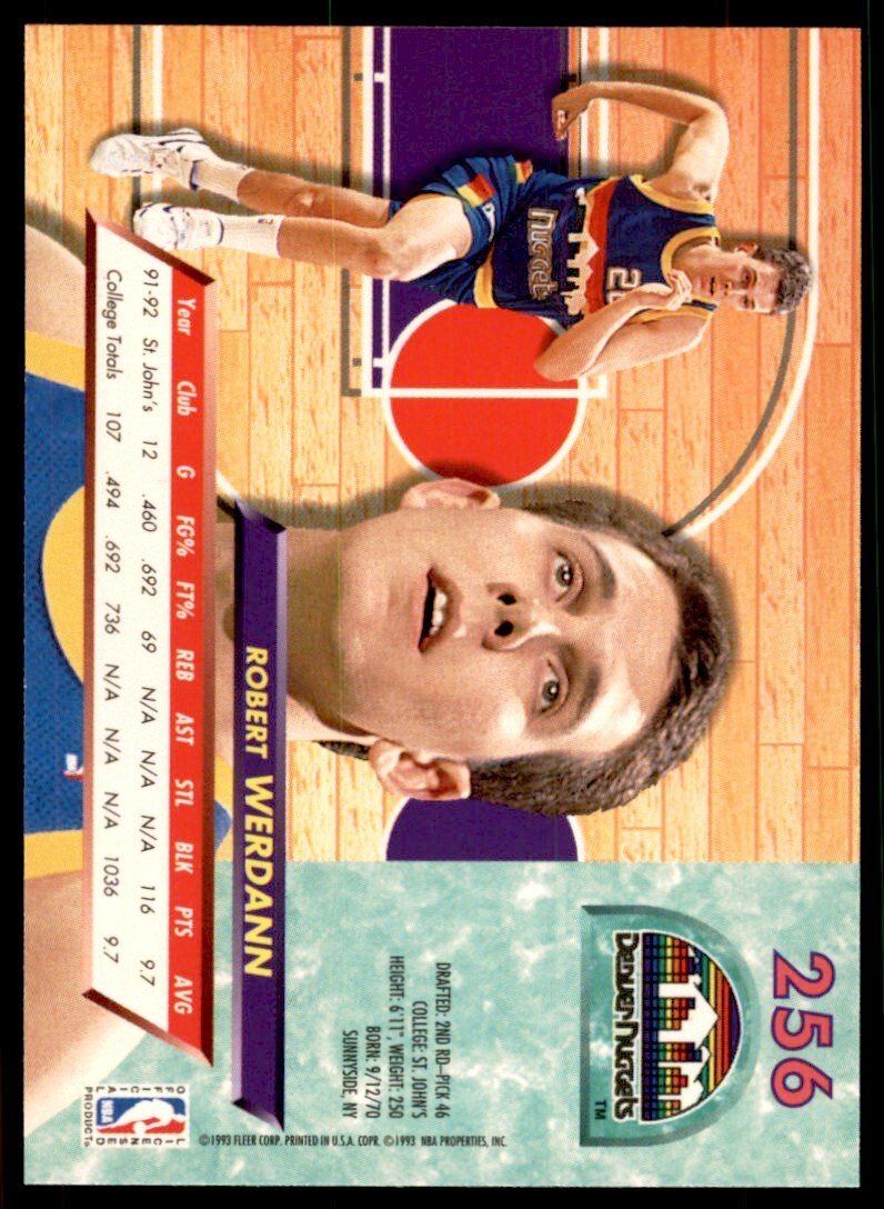 1992-93 Fleer Ultra. Robert Werdann Rookie Basketball Cards. #256