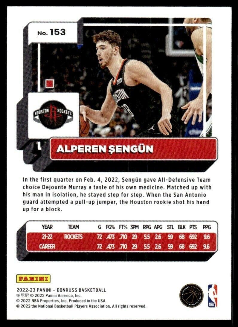 2022-23 Donruss Basketball Card Alperen Sengun A Houston Rockets #153