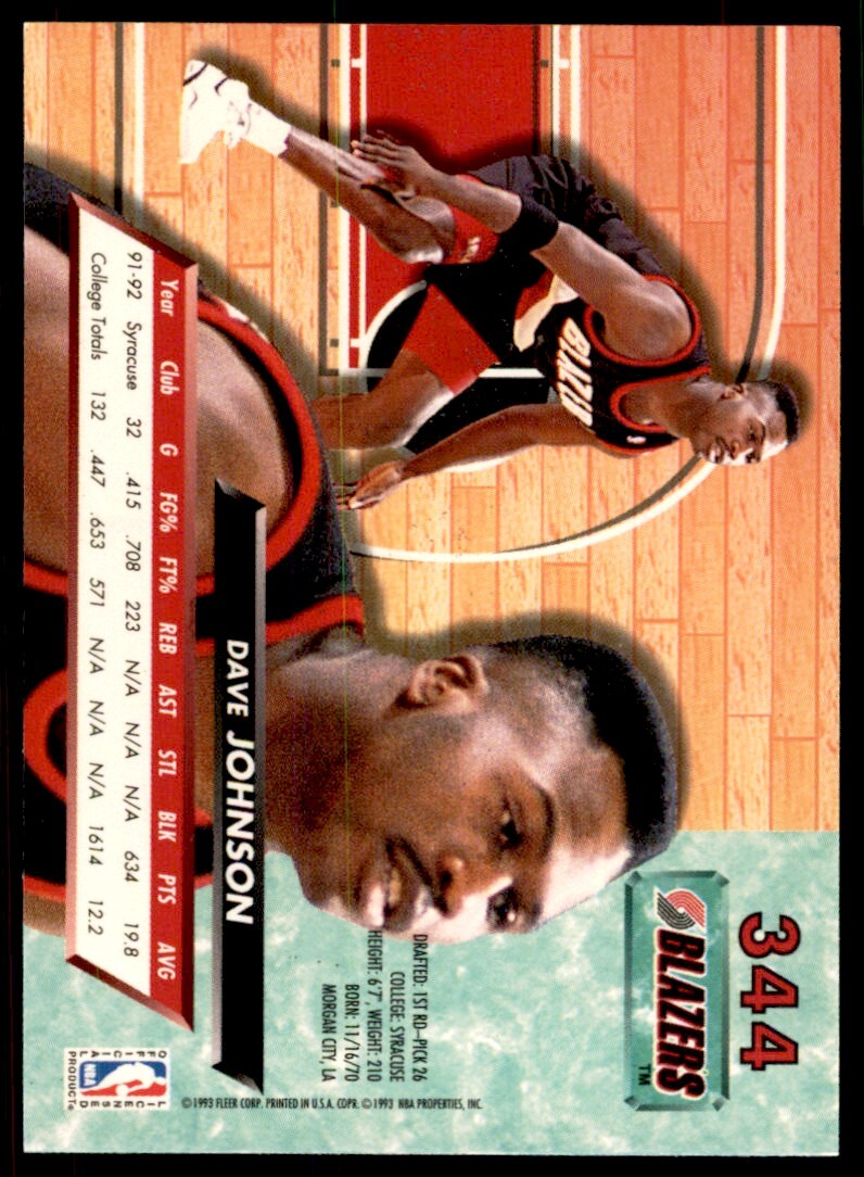 1992-93 Fleer Ultra. Dave Johnson Rookie Basketball Cards. #344