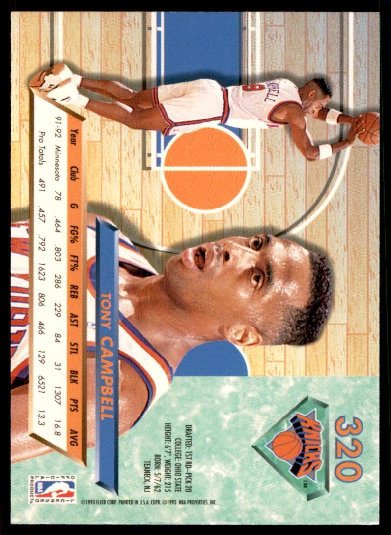 1992-93 Fleer Ultra. Tony Campbell Basketball Cards. #320