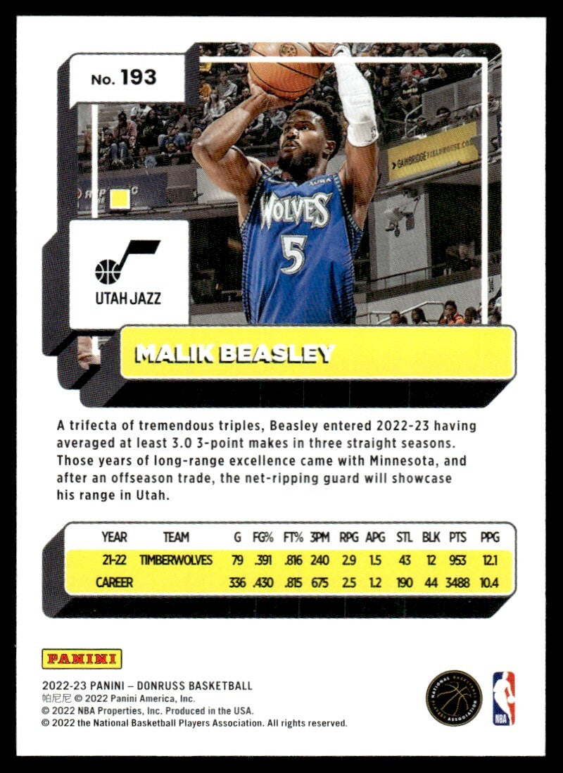 2022-23 Donruss Basketball Malik Beasley Utah Jazz #193
