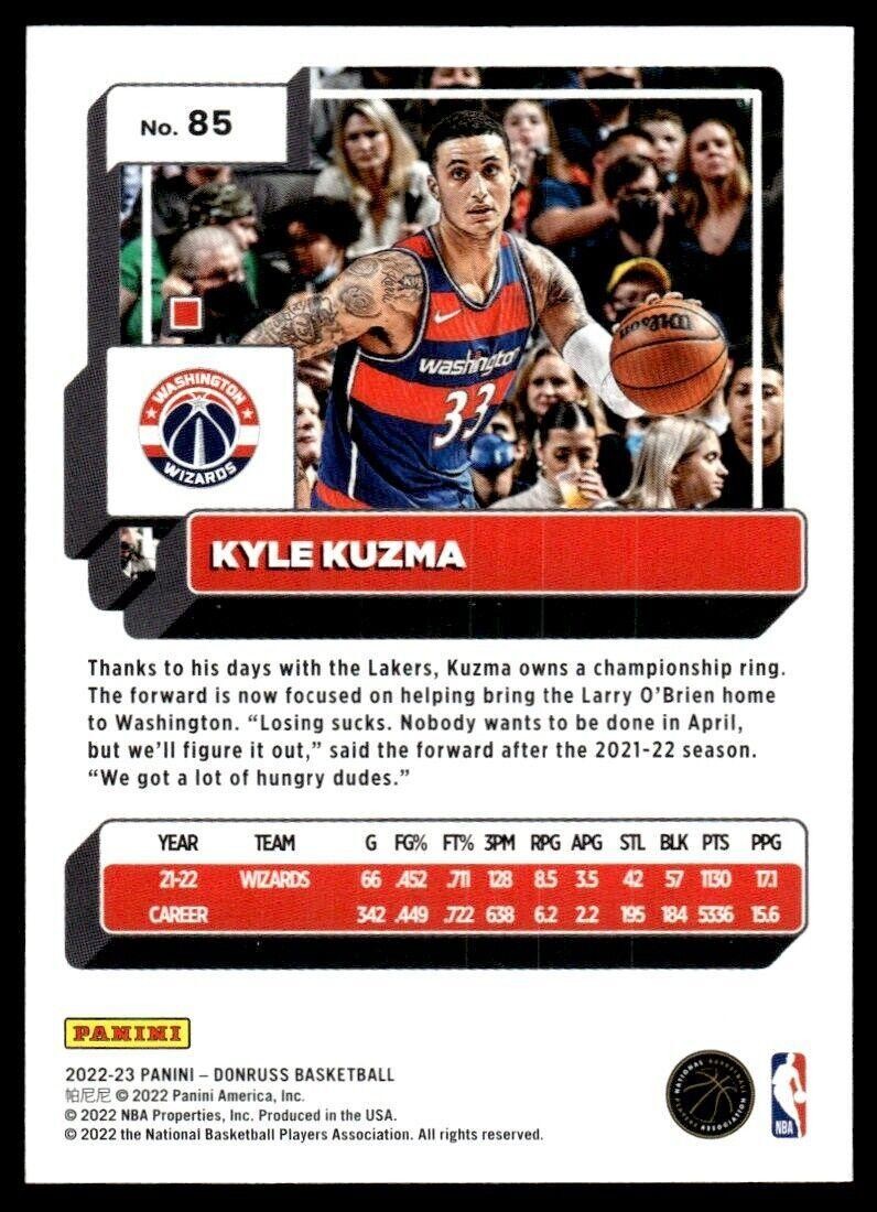 2022-23 Donruss Basketball Kyle Kuzma Washington Wizards #85