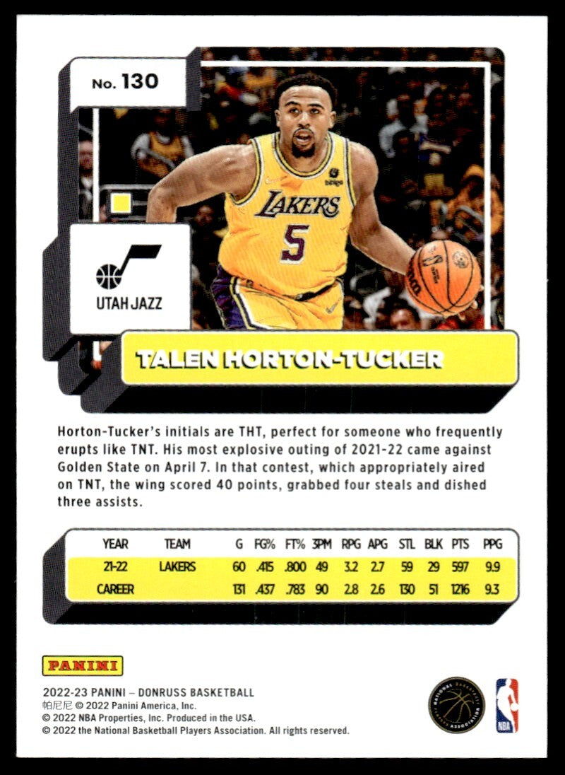 2022-23 Donruss Basketball Talen Horton-Tucker Utah Jazz #130