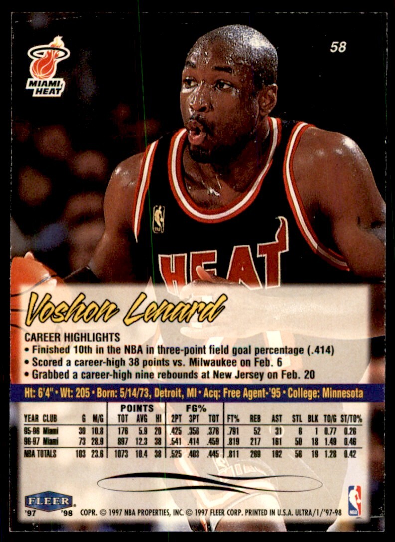 1997-98 Fleer Ultra Voshon Lenard Basketball Cards #58