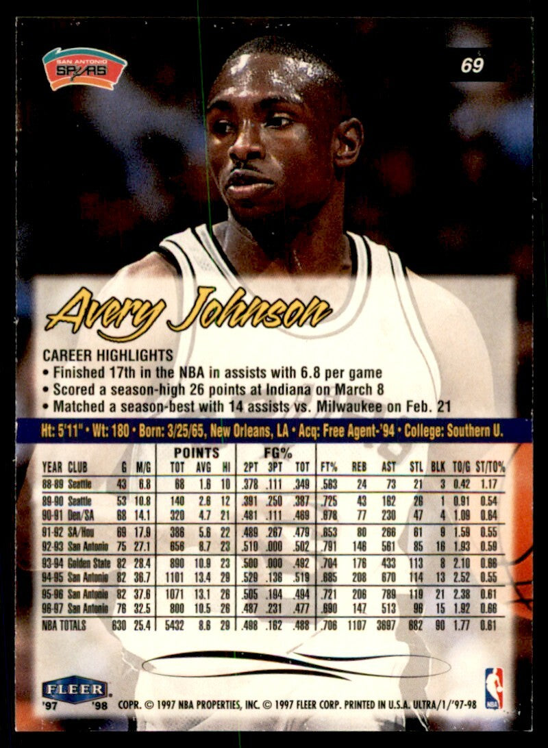 1997-98 Fleer Ultra Avery Johnson Basketball Cards #69