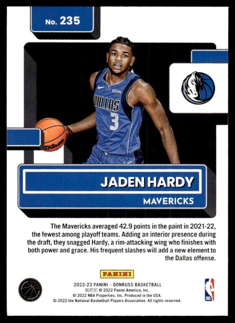 2022-23 Donruss Basketball Jaden Hardy Rookie Dallas Mavericks #235