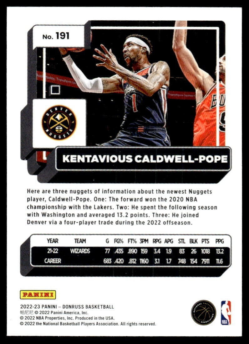 2022-23 Donruss Basketball Kentavious Caldwell-Pope C Denver Nuggets #191