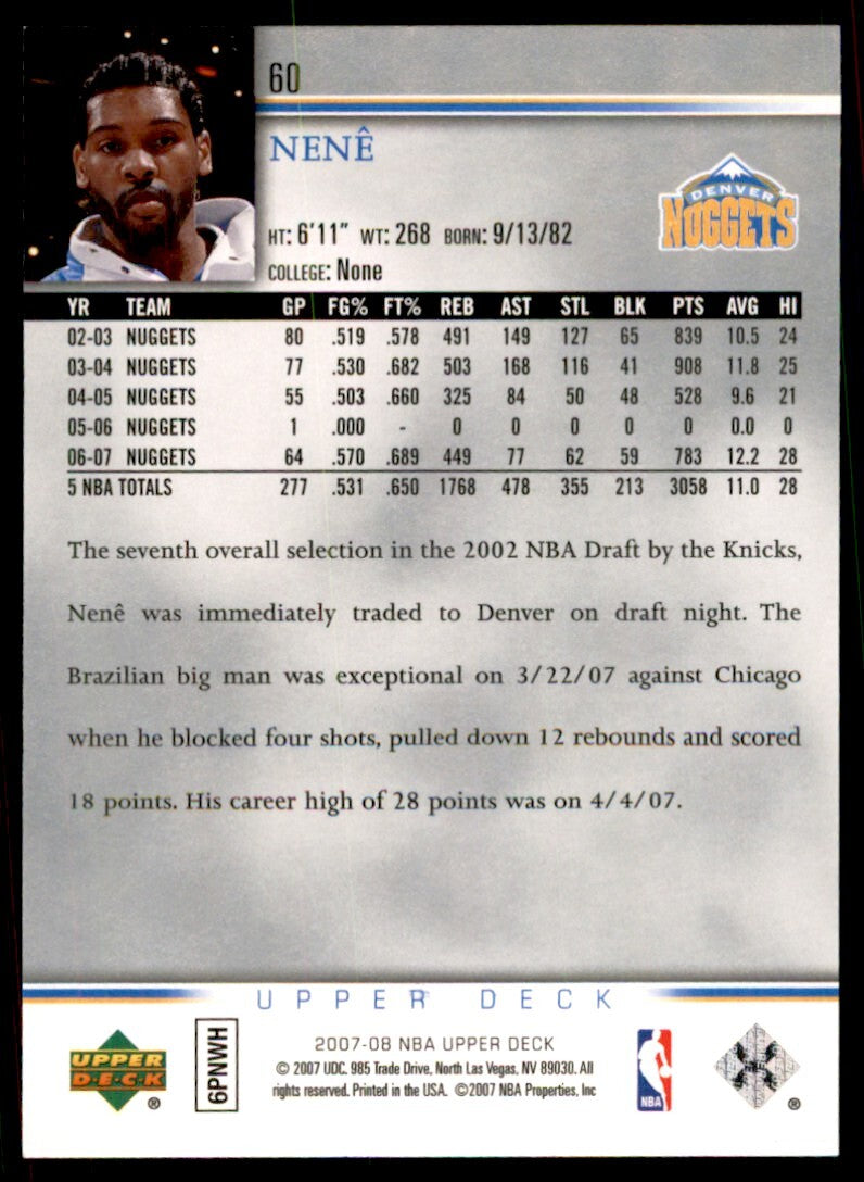 2007-08 Upper Deck Nene B Basketball Cards #60