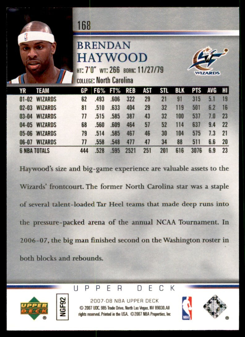 2007-08 Upper Deck Brendan Haywood B Basketball Cards #168