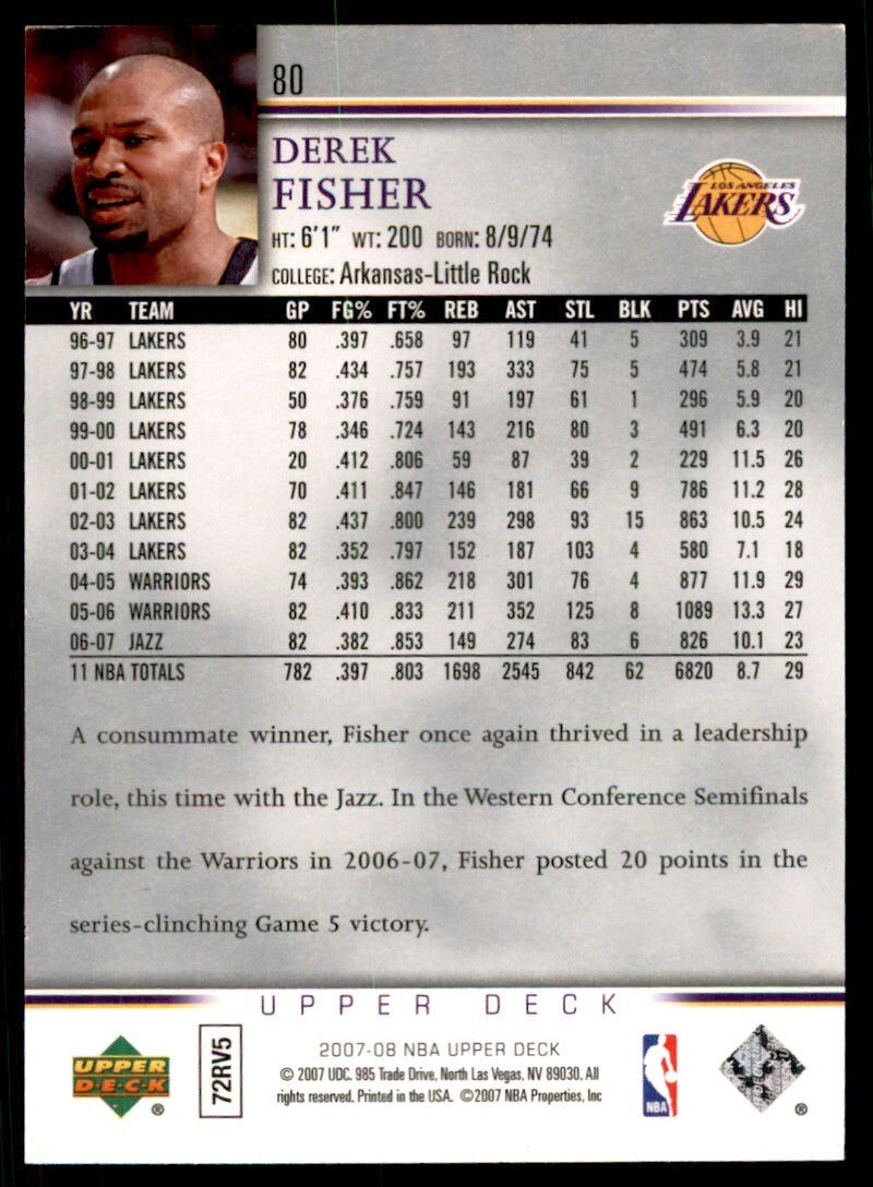 2007-08 Upper Deck Derek Fisher Basketball Cards #80
