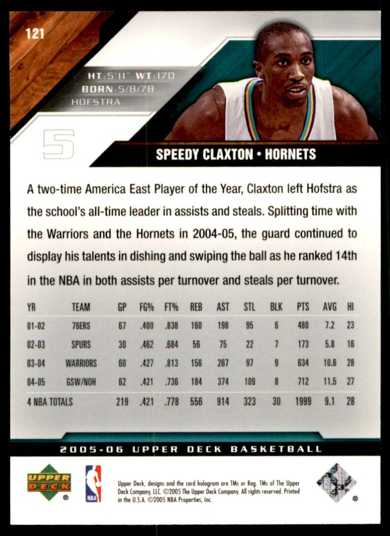 2005-06 Upper Deck Speedy Claxton Basketball Cards #121