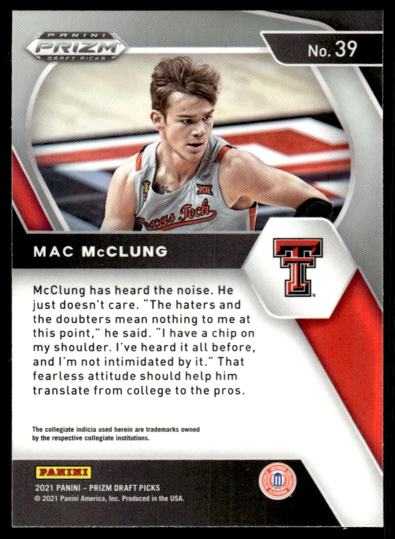 2021-22 Panini Prizm Draft Picks Mac McClung Basketball Card Texas Tech Red