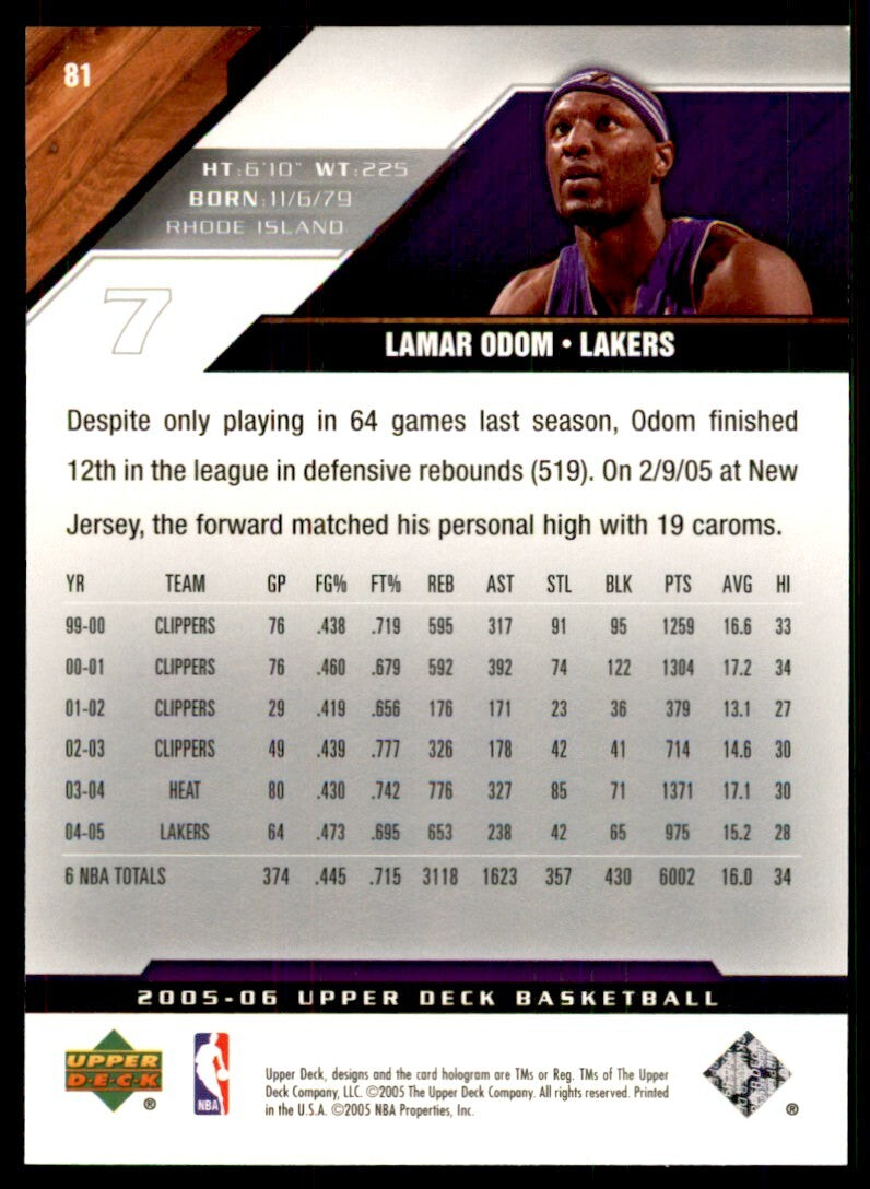 2005-06 Upper Deck. Lamar Odom Basketball Cards #81