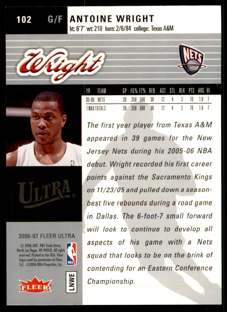 2006-07 Fleer Ultra Antoine Wright A Basketball Cards #102